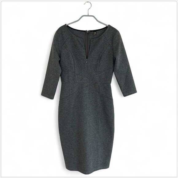 Vfshow Charcoal Gray Zip Neckline 3/4 Sleeve Stretch Knit Bodycon Dress New S - Picture 2 of 7